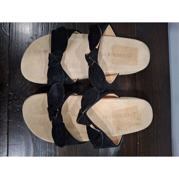 NWOB Jack Rogers Monica Double Knot Black Suede Platform Slide Sandals/Sz. 8.5M - Picture 7 of 9